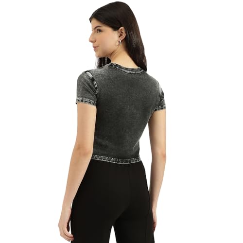 United Colors of Benetton Round Neck Washed T-Shirt (Size: M)-25P3E29D3317I100 Grey