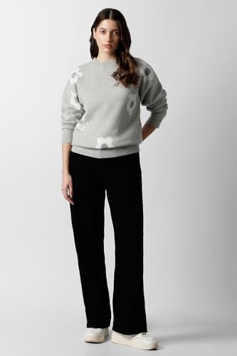 Women Grey Print Round Neck Sweater