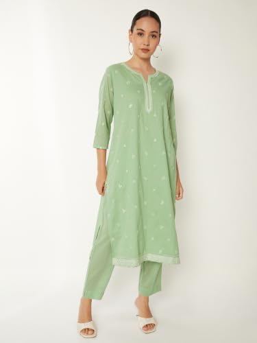 Max Women Embroidered Straight Kurta Set(Green_XXL)