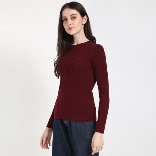 Tommy Hilfiger Women's Cotton Round Neck Sweater (S25HWSW032 Red