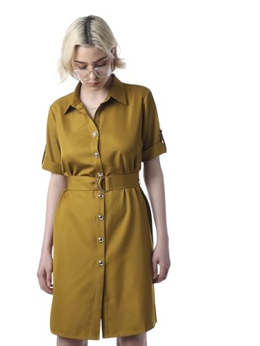 ONLY Women's Polyester Mini Shirt Dress with Belt (9020998- Tapenade