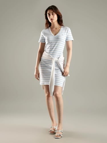 Tommy Hilfiger Cotton V-Neck T-Shirt Dress Blue
