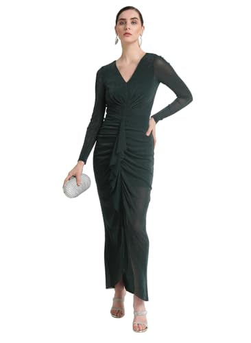 Kazo Women's Silk Fit and Flare Maxi Dress (124654_Evergreen