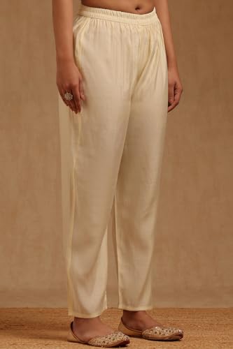Soch Womens Cream Chanderi Woven Design Kurta Set With Mirror Work