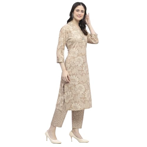 BIBA Women's Beige Polyester Blend Straight Kurta Pants Set_32
