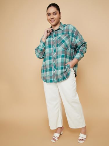 Max Women Checked Oversized Shirt (Green_4XL)