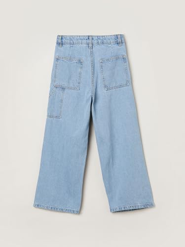 Max Girls Washed Slim Fit Wide Leg Jeans (Blue_12-14 Y)