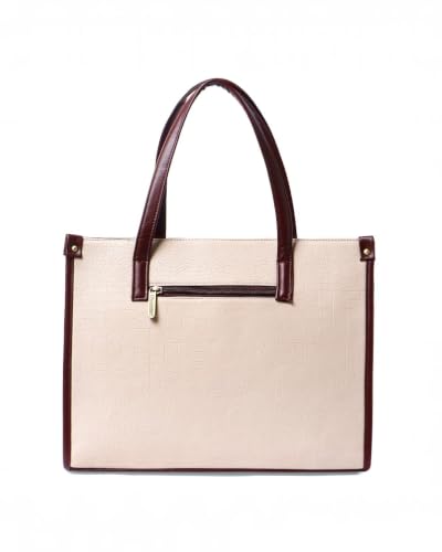Pramadaa Pure Luxury Classic Madona Work Tote bags for women office use | hand bags for women's stylish | bags for women latest | Laptop Office Shoulder Handbag. (Walnut Beige)