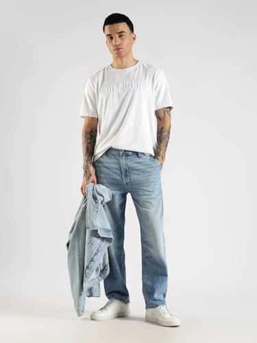 Medium-Wash Straight Fit Mid Rise Jeans
