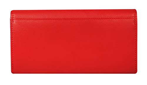 Calfnero Women's Genuine Leather Wallet-Long Purse Wallet with Multiple Card Slots, Zip Pocket and Note Compartment (Red)