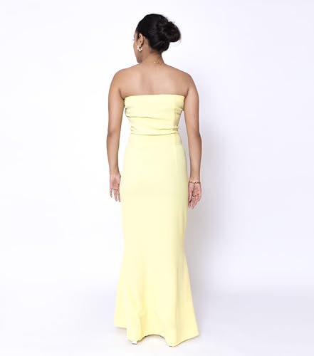 Sheux Dreamy Yellow Bodycon Evening Gown – Elegant Floor-Length Formal Dress for Weddings, Prom & Galas | Even wear it as Bridesmaid (S)