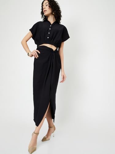 Max Women Solid Draped Skirt, Black, S