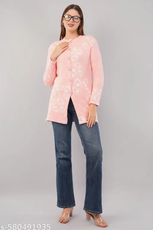 Curious Fashion Womens Super Warm Wool Solid Full Sleeves cardigan for Winter (Pack of 1) Pink