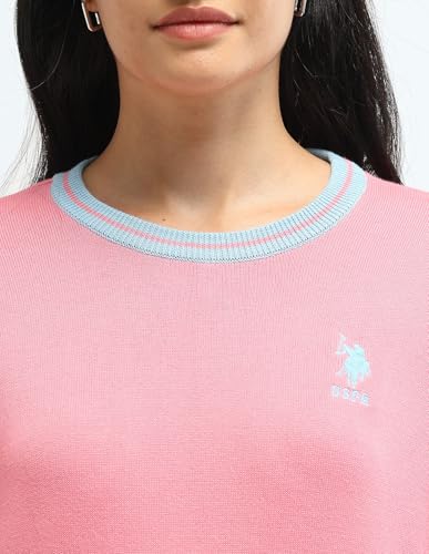 U.S. POLO ASSN. Drop Shoulder Cotton Sweater (UWAW24SWE133_Pink_M)