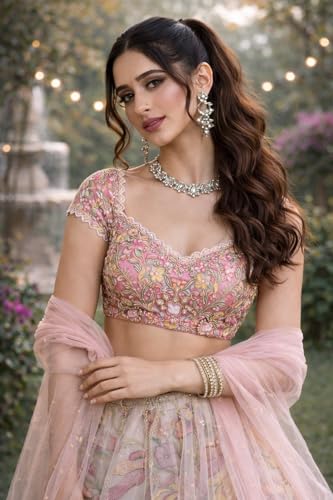 Artyfly Lehenga Choli For Womens And Girls et For Womens And Girls Hevay Pure Chinon silk digital printed 8mtr flair lehnga with canvas patta can can Chaniya Choli Wedding
