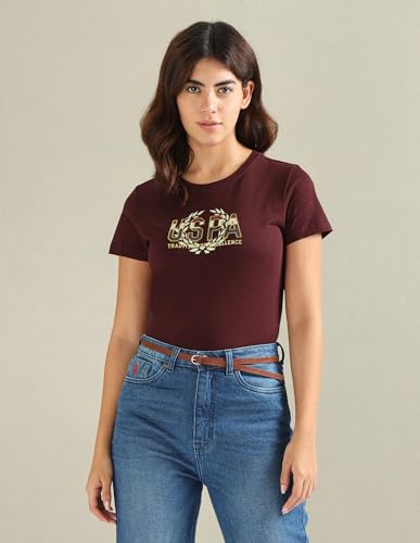 U.S. POLO ASSN. Women's Brand Print Cotton Slub T-Shirt (UWSS24TSH139_Red_S)