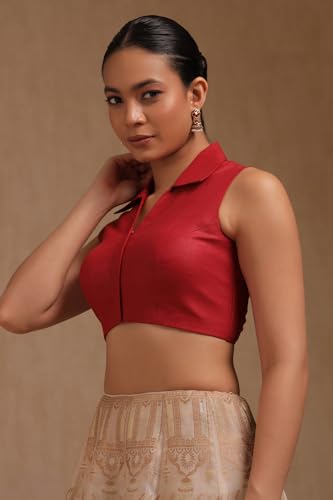 Soch Womens Maroon Linen Solid Padded Blouse