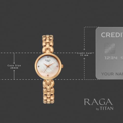Titan Raga Showstopper 5.0 Quartz 3 Hands Round White MOP Dial, Rose Gold Strap Watch for Women - 95461WM01
