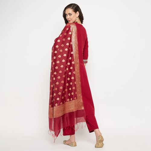 Rangavali Mangalagiri Anarkali Suit Set | Maroon Embroidered Managalgiri Readymade Outfit Kurta, Pant & Banarasi Dupatta for Women | Kurti Set for Ladies | 3 Pcs, M, 34