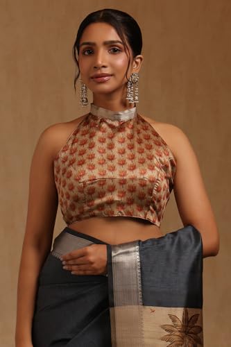 Soch Womens Grey Tussar Botanical Printed Saree