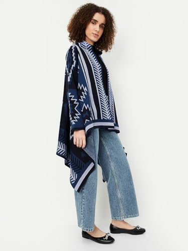 Max Women's Acrylic Shawl Neck Casual Shrug Sweater (SRG45002_Blue,Medium