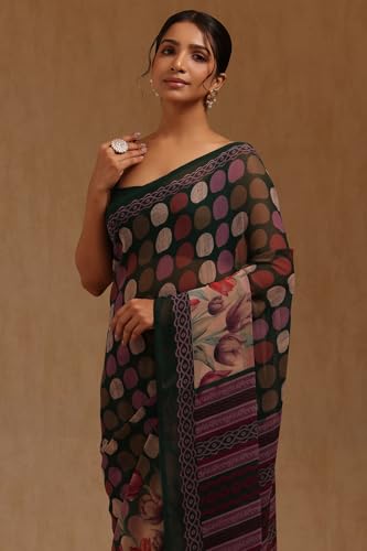 Soch Womens Green Georgette Geometric Print Saree