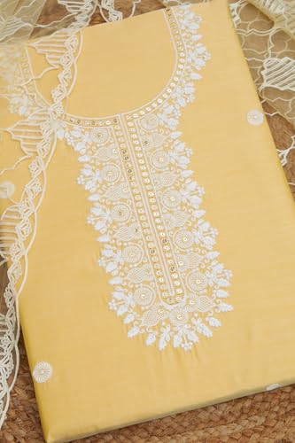 Soch Womens Yellow Chanderi Embroidered Unstitch Dress Material With Thread Work