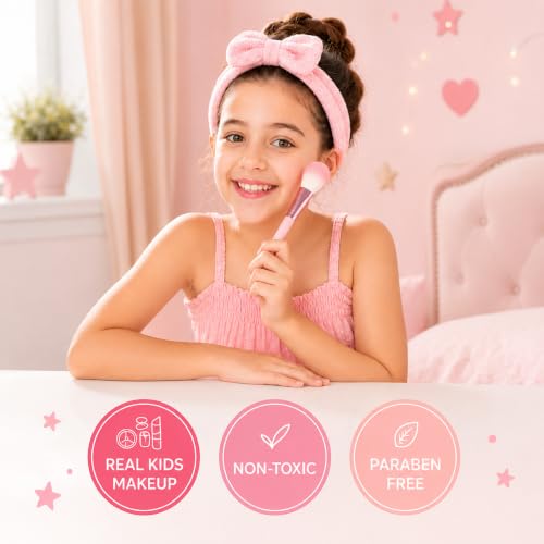 Real Kids Makeup Kit for Girls | 15 Pcs Unicorn Soft Bag with Beauty Set | Washable Play Makeup Kit includes Eyeshadow, Blush, Compact Powder, Lip Gloss, Beauty Blender & Brushes | Birthday Gift for Ages 7–16