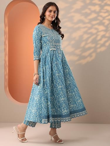 Libas Women's Cotton Kurta Set (99808_Blue
