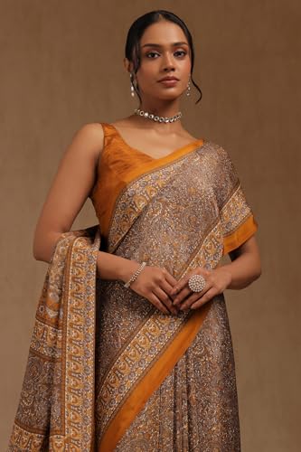 Soch Womens Mustard Crepe Ethnic Motifs Saree