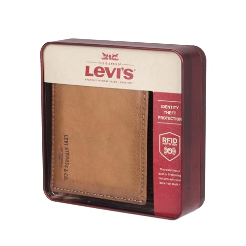 Levi's Men's RFID Extra Capacity Slim Bifold Wallet with Multiple Card Slots, Turlock Tan, One Size
