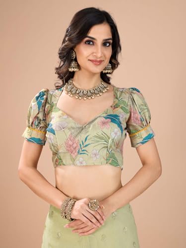 AKHILAM Women's Light Green Tissue Sequins Work Saree With Unstitched Blouse Piece (RANI2601_RN)
