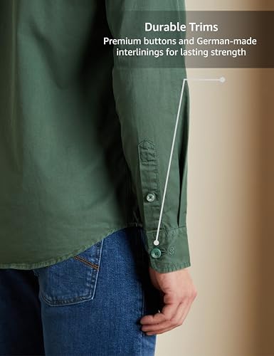 Symbol Premium Men's Casual Washed Cotton Twill Shirt (Regular Fit) (Green_Small)
