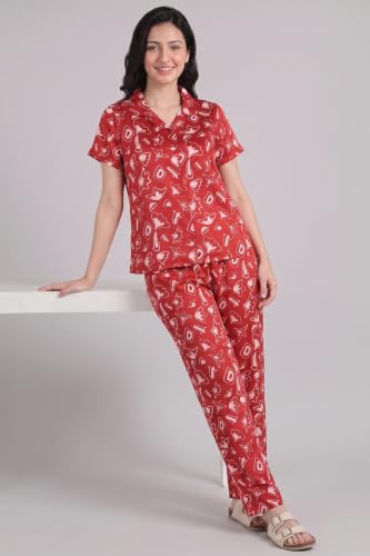 Zivame Satin Pyjama Set - Barbados Cherry, 2XL