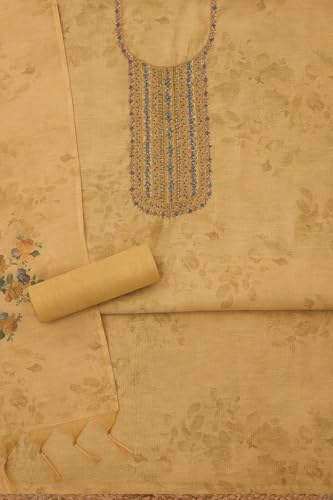 Soch Womens Mustard Linen Shimmer Floral Print Unstitch Dress Material With Cutdana