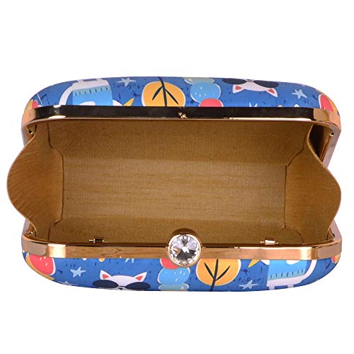 Artklim Sky Blue Cat, Sun & Ice Cream Hard Case Box Clutch with Detachable Strap Chain - Quirky Evening Bag - Stylish Occasions Purse - Gift for Girls