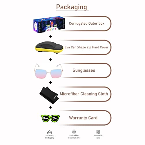 SPIKY Unisex Kids Rectangular Sunglass With Protective Case Gold Frame Blue & Pink Lens, Free Size - (Pack of 1)