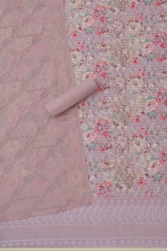 Soch Womens Lavender Cotton Floral Print Unstitched Dress Material With Thread Work