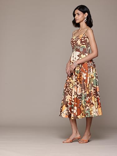 Label RITU KUMAR Strappy Printed Long Dress Brown