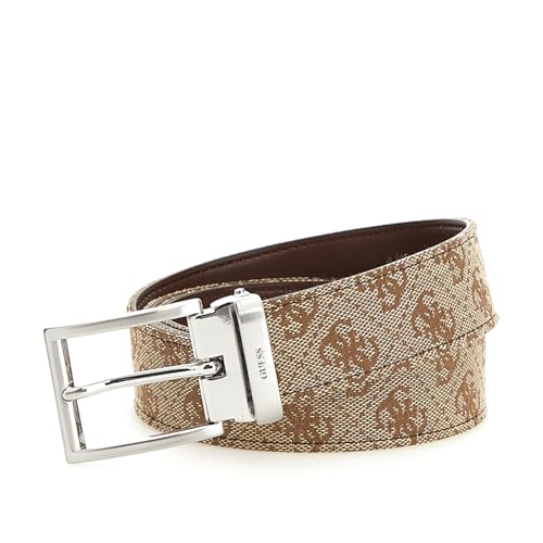 Guess Men Brown Polyester Monogram Strave Adjustable Belts with Tang Buckle