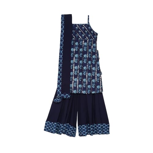 BIBA Girl's Cotton Kurta, Sharara, Dupatta (KWMNM6223AW24IND_Indigo