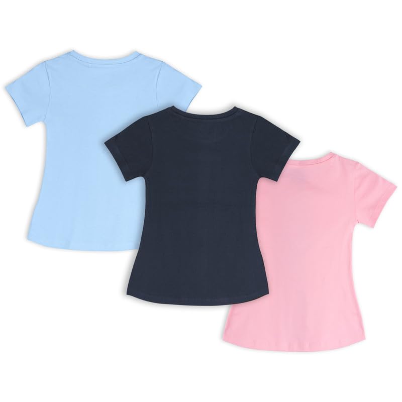Real Basics Cotton Regular Fit Half Sleeve Cotton T-Shirts for Girls Pack of 3 (RB-G-HTop-P3-78-KEPSMILNG_SATRN_BOQUE)