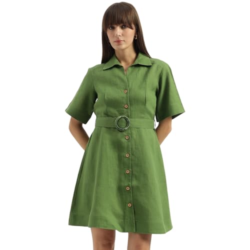 UNITED COLORS OF BENETTON Shirt Collar Solid A-Line Dress (Size:  L)-25P4WVNDR150I1R8 Green