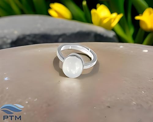 PTM Natural Moonstone/Ch&rakant 5.25 Ratti or 5 Carat Astrological Certified Gemstone Pure Sterling Silver/925 bis Hallmark Adjustable Ring for Men - fba1525