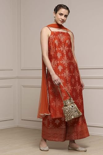 Biba Women's Viscose Rayon Kurta Set (SKDCRFLUX31070AW25ORG_Orange