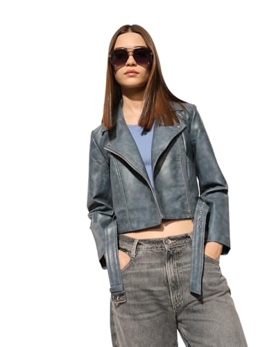 ONLY Women's Solid Regular Fit Blue Jacket