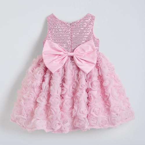 Hopscotch Girls Pink Sleeveless Sequinned Floral Party Dress with Headband for Age (12-24 Months)