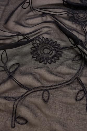Soch Womens Black Chiffon Embroidered Dupatta
