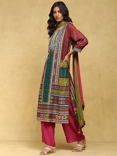 Ritu Kumar Teal Printed Viscose Kurta With Pant And Dupatta