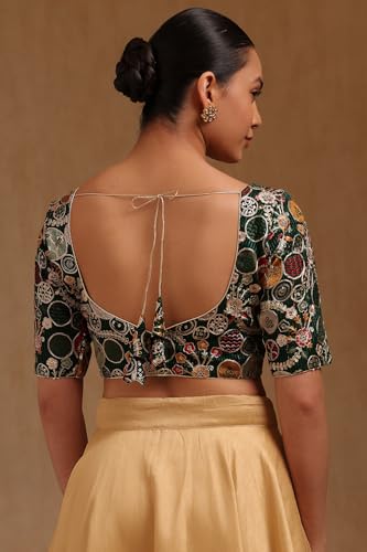 Soch Womens Green Georgette Embroidered Padded Blouse with Zari